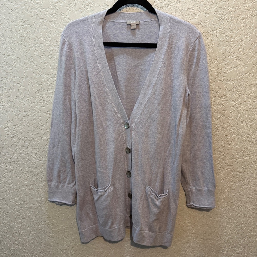 J. Jill Longline Cotton V-Neck Cardigan Size Medium Lavender Coastal Grandma